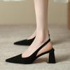 Fashion Suede Baotong Slippers Women's Fashion Pointed Shallow Mouth Set Foot Anti-slip Wear High Square Heel Shoes