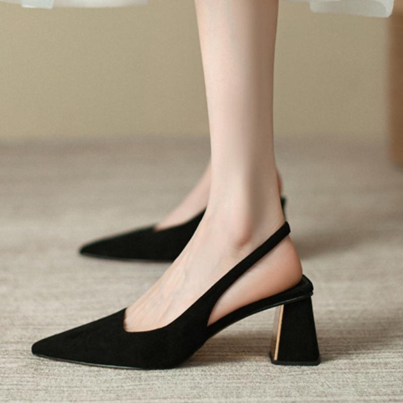 Fashion Suede Baotong Slippers Women's Fashion Pointed Shallow Mouth Set Foot Anti-slip Wear High Square Heel Shoes
