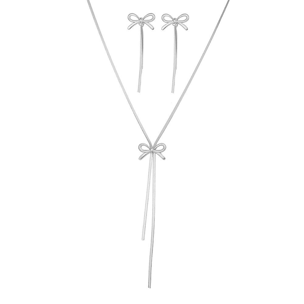 

Simple Bow Necklace Earring Set Fashion Versatile Women Jewelry
