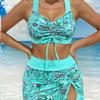 Bikini Due Pezzi Stampa Coulisse Vita Alta Taglie Forti Set Tre Pezzi Elegante