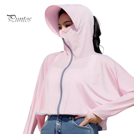 

Женское солнцезащитное пальто с капюшоном на молнии с капюшоном Защита лица и шеи Ледяной шелк Анти-УФ Свободный тонкий мягкий дышащий с длинным рукавом Цвет соответствующего цвета Велоспорт розовый