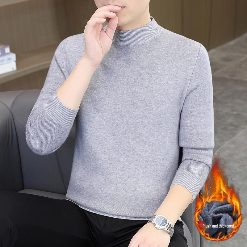 Men's 2025 Autumn/Winter Knitwear: Velvet-Lined, High Collar Sweater