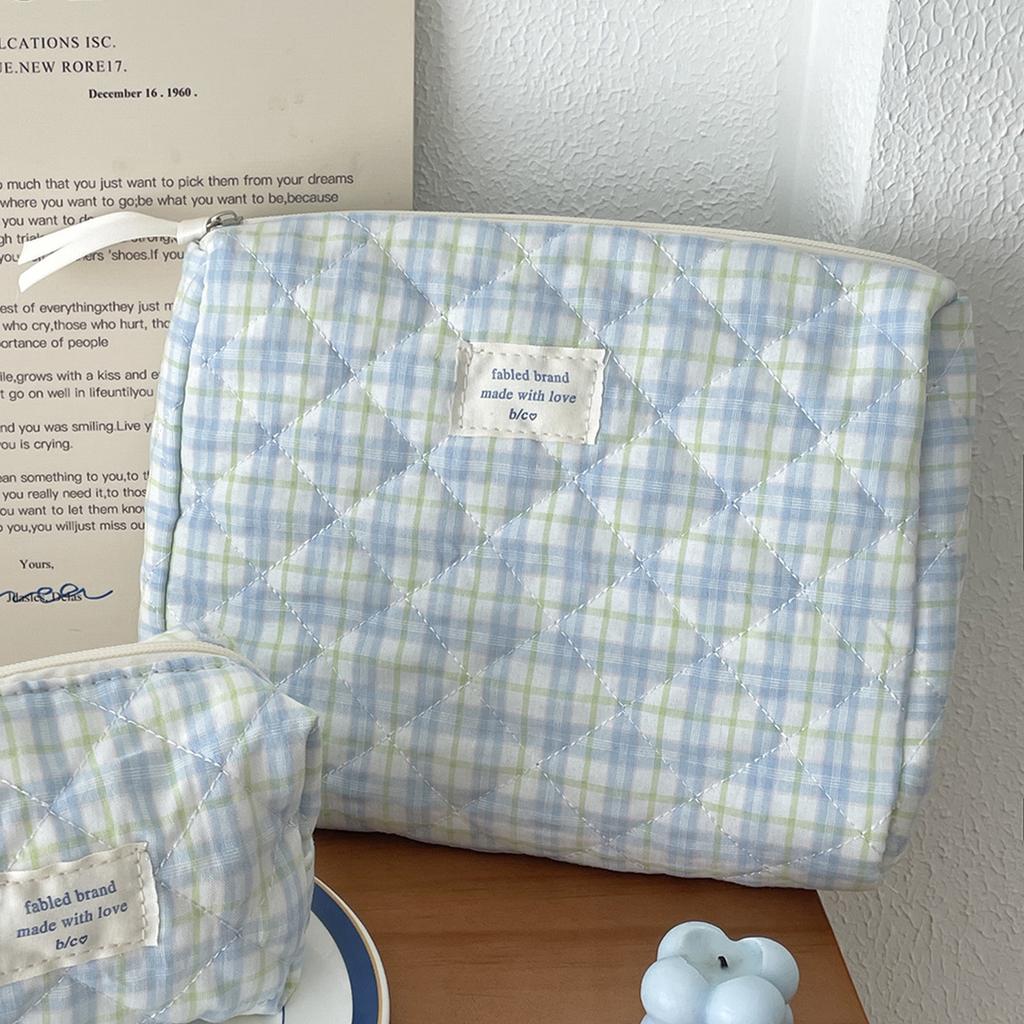 Vintage Plaid Women's Storage Bags Large Capacity Cosmetic Bag Make Up Case Soft Cotton Portable Female Clutch Purse Handbags