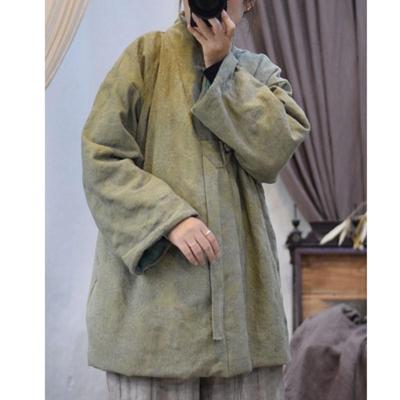 Damen Vintage V-Ausschnitt Langarm Jacquard Mäntel Winter Chinesischer Stil Warme Mäntel