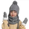 3 Pcs/Set Children Hat Scarf Glove Set Thickened Plush Ball Decor Twisted Texture Knitted Heat Retention Windproof Warm Girls Bo