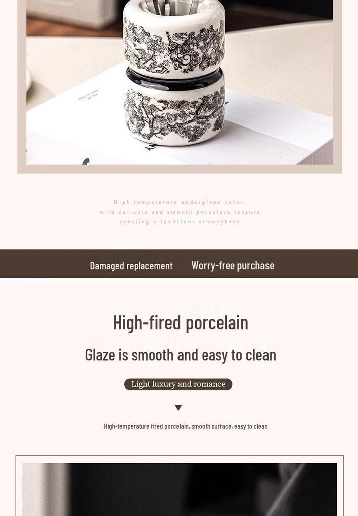 Ceramic Retro Toothpick & Cotton Swab Holder - High-End Home Decor Jar