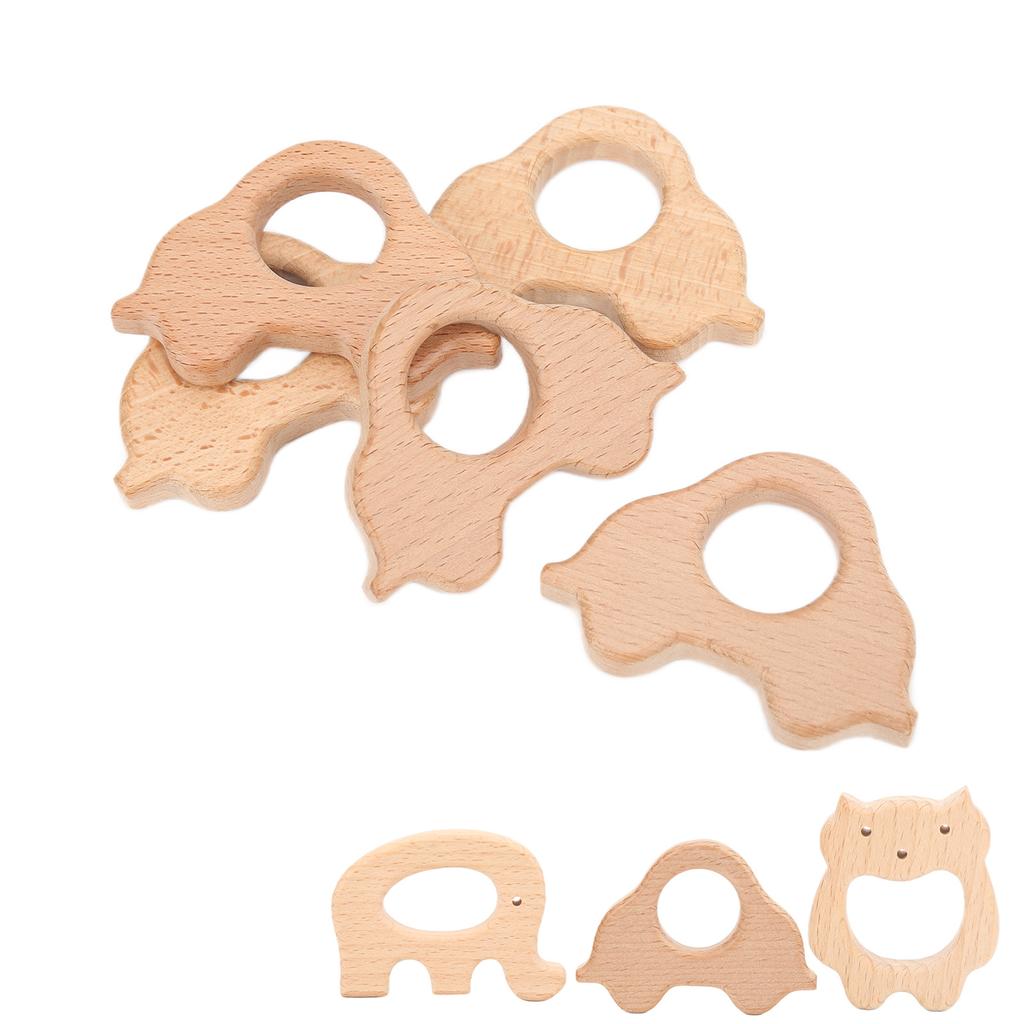 5Pcs Wooden Teether Toys Natural Beech Sturdy Durable Impact Resistance Smooth Safe Non Toxic Wood T