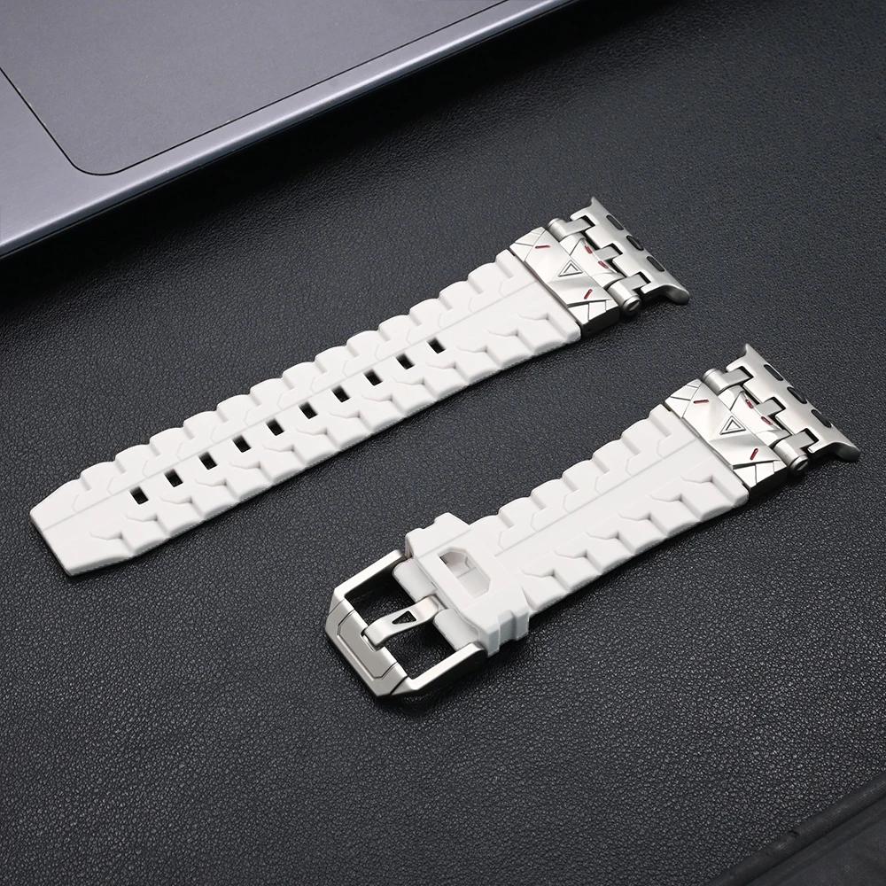 Men Silicone Band For Apple Watch Ultra 2/1 49mm Series 10 9 8 7 Se 6 5 Se Luxury Sports Bracelet for Iwatch 46mm 44 45mm Strap