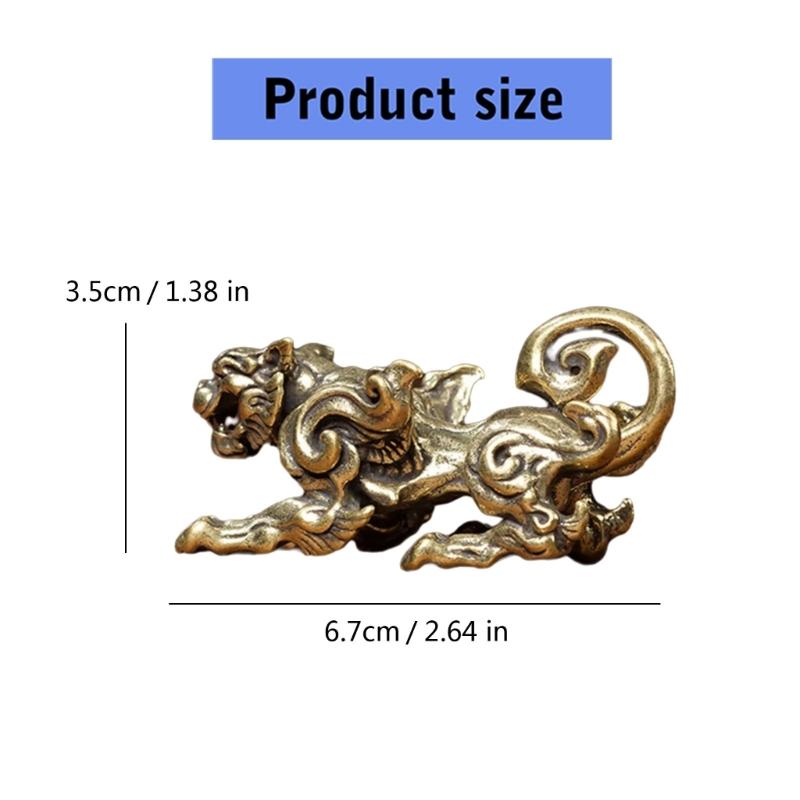 Chinese Mythical Brass Kylin Statue Miniature Solid Cast Ancient God Figure Desktop Ornament Study Room Decoration Gift