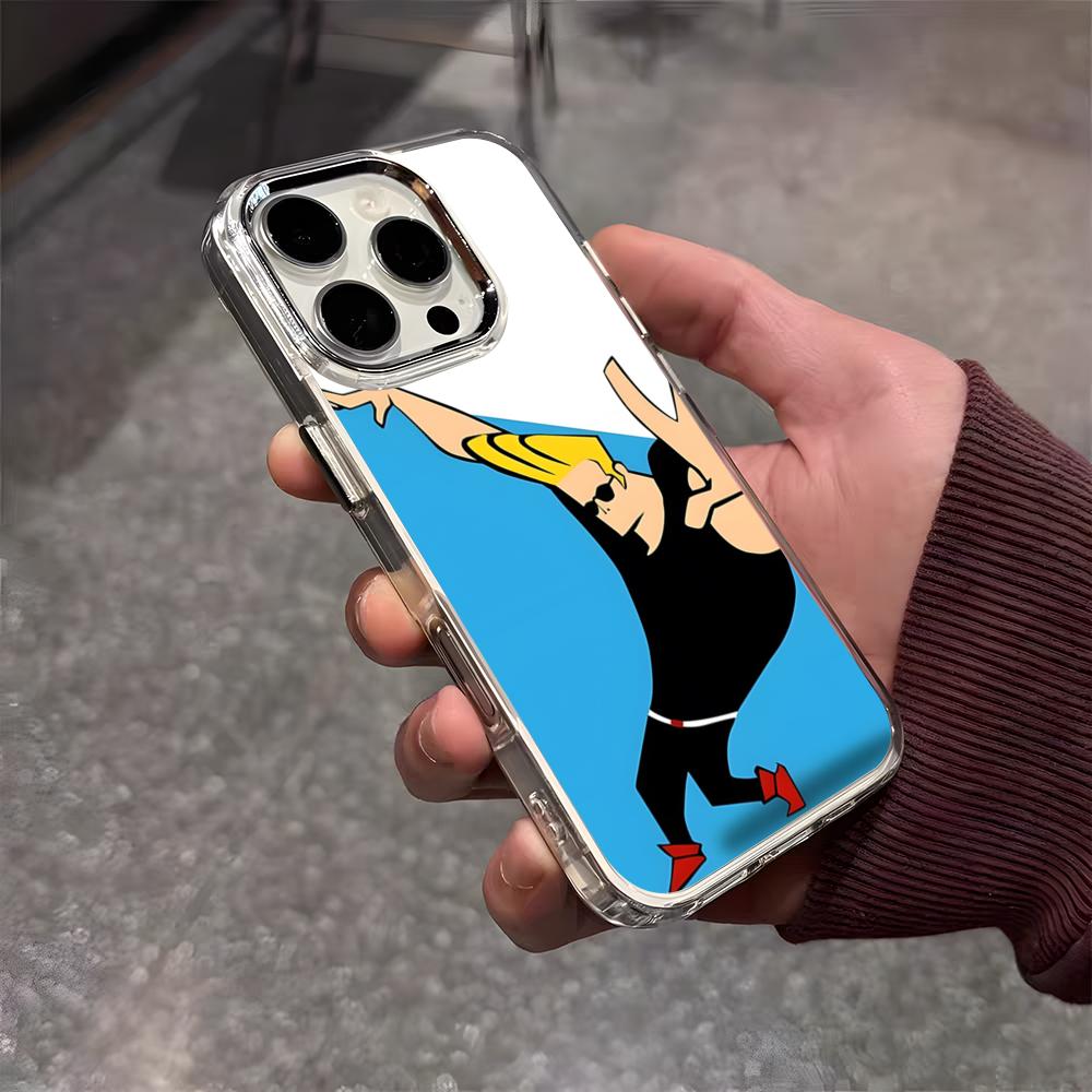 Johnny Bravo Anime Phone Case For IPhone 17 Air 16 E 15 14 13 12 11 Plus Pro Max Electroplated Transparent Soft Shell