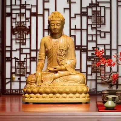Natural Cypress Lndia Shak Yamuni Buddha Characters Figurines Hand Carved Solid Wood Home Room Office Feng ShuiDecoration Statue