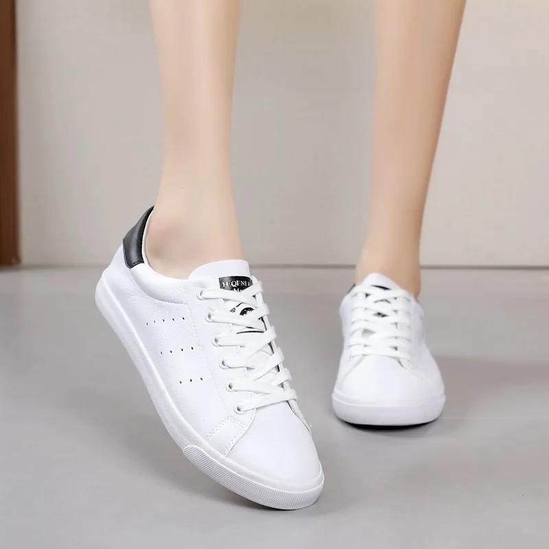 Classic Style Low Top Flat Bottomed Shallow Mouth Comfortable Breathable Sneakers White Shoes Student Lace-Up Casual Womens Shoe