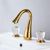 Gold  Bathroom Faucet Widespread Brass Crystal Basin Faucet Lavotory Tap Luxury Basin Mixer Hot And Cold Shower Room Sink Faucet