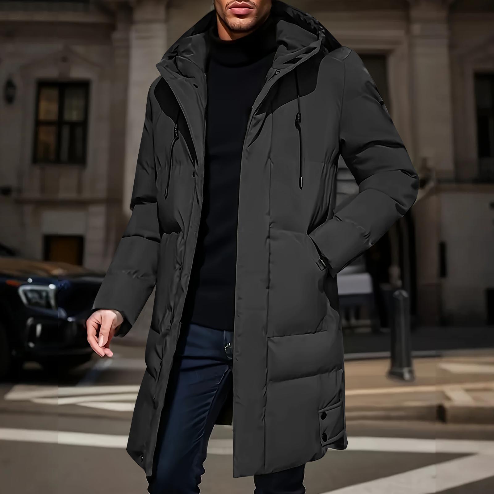 

Men s Long Cotton Padded Coat Casual Fashionable Solid Color Loose Warm And Thick Cotton Padded Coat XL чёрный