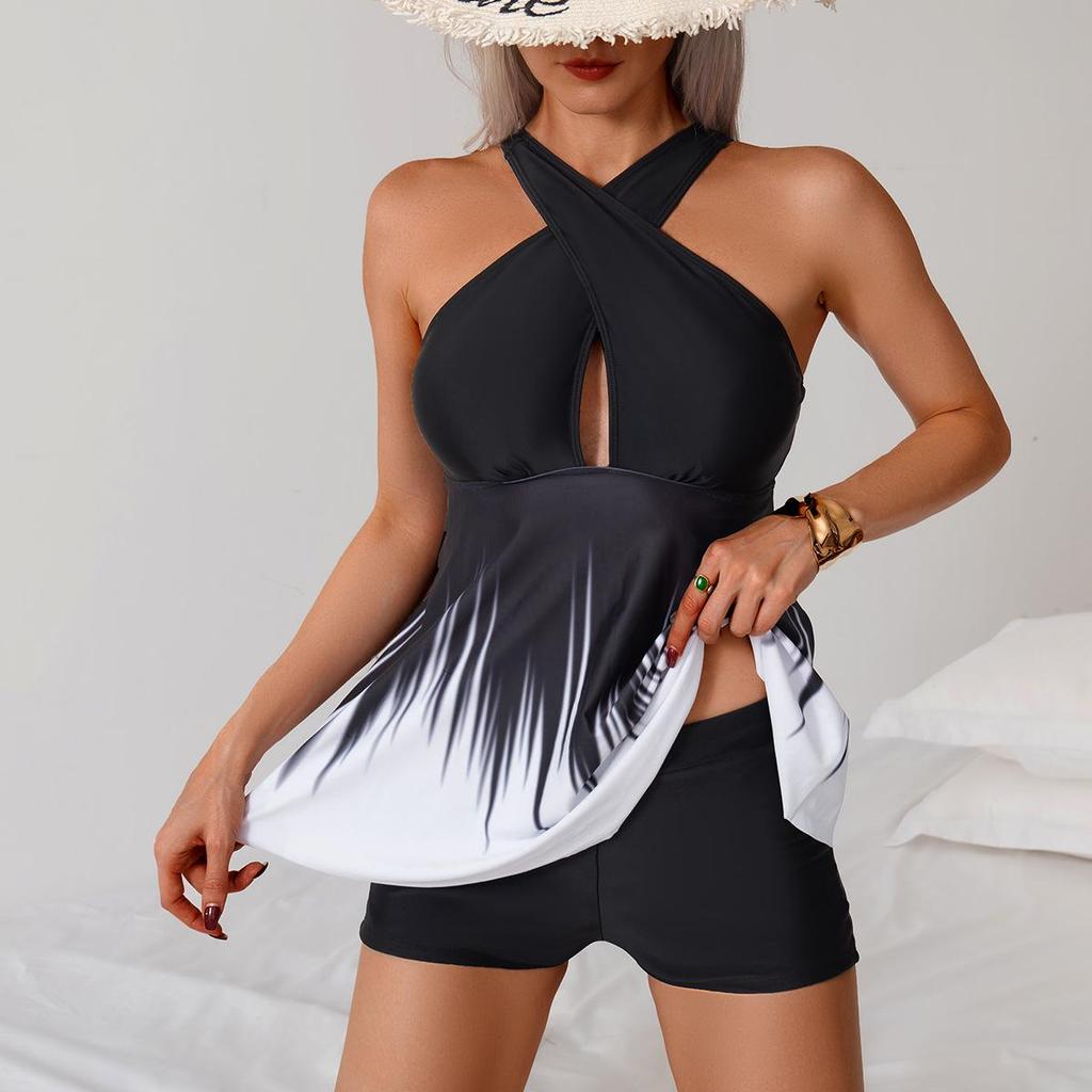2025 Women's Gradient Tankini Set with Boyshorts - European & American Style