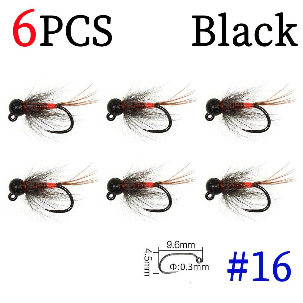 6PCS Jig Tungsten Bead Head Nymph Euro Nymph Fast Sinking Barbless Hook Fly Fishing For Trout Grayling Panfish Insect Baits Lure