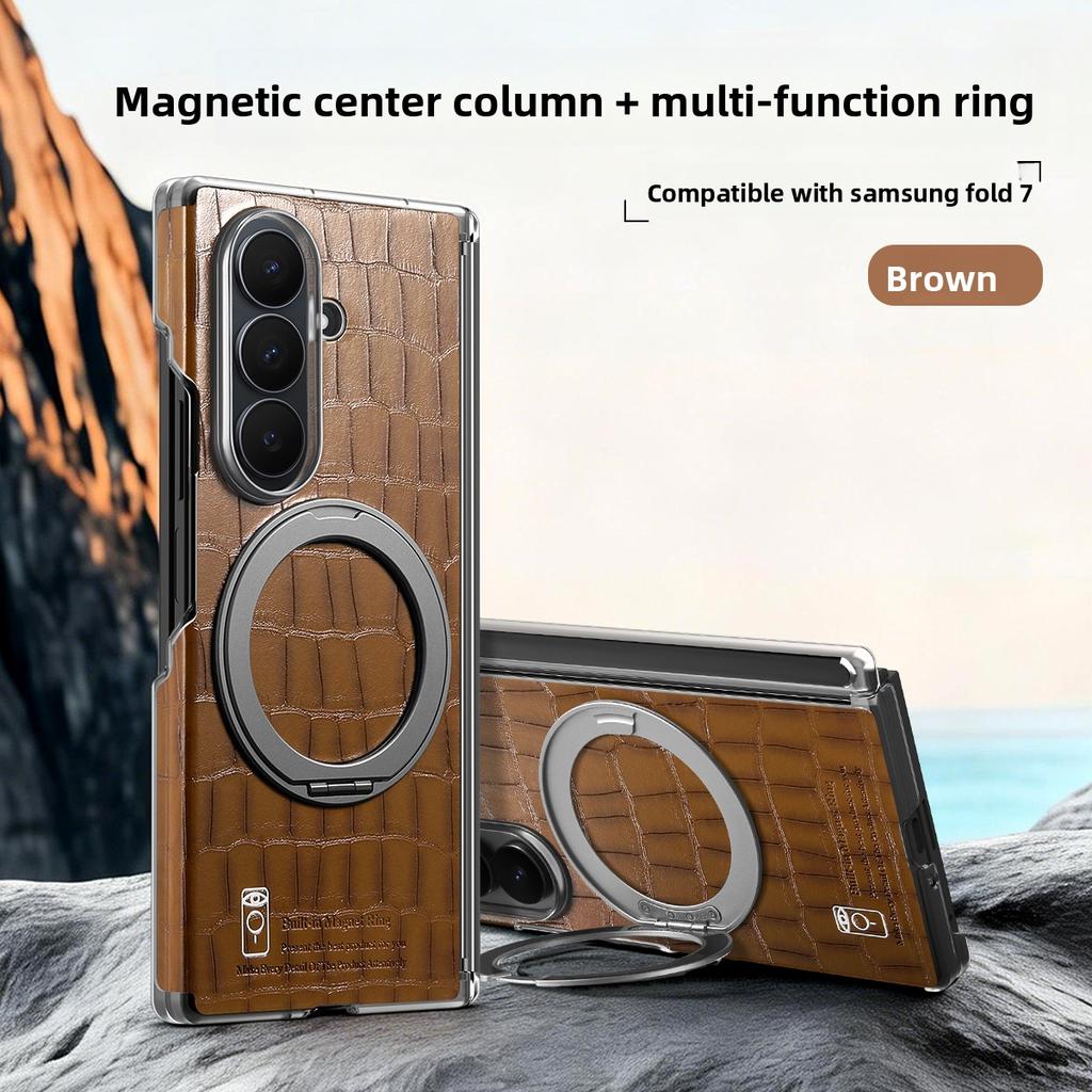 360 Rotating Magneric Kickstand Crocodile Patterned Leather Phone Case for Samsung Z Fold 7 6 5 4 Shockproof For Magsafe Cover