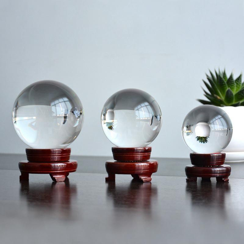 Crystal Ball Ornament with Wooden and Glass Base - Multiple Sizes Available