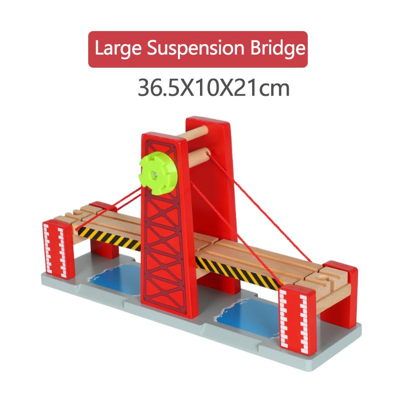 Wooden Train Track Toys Set Lifting Large Suspension Bridge Accessories Track Train Rail Transit Wooden Railway Kids Toys PD82