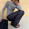 Women Elastic Waist Polka Dot Wide Leg Pants Casual Satin Trousers