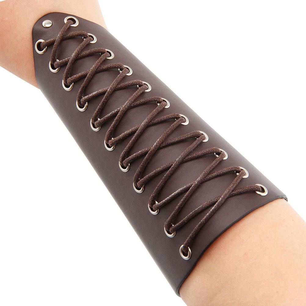 1 Pair Leather Arm Guards Unisex Gauntlet Wrist Guards Laceup Leather Archery Armguards
