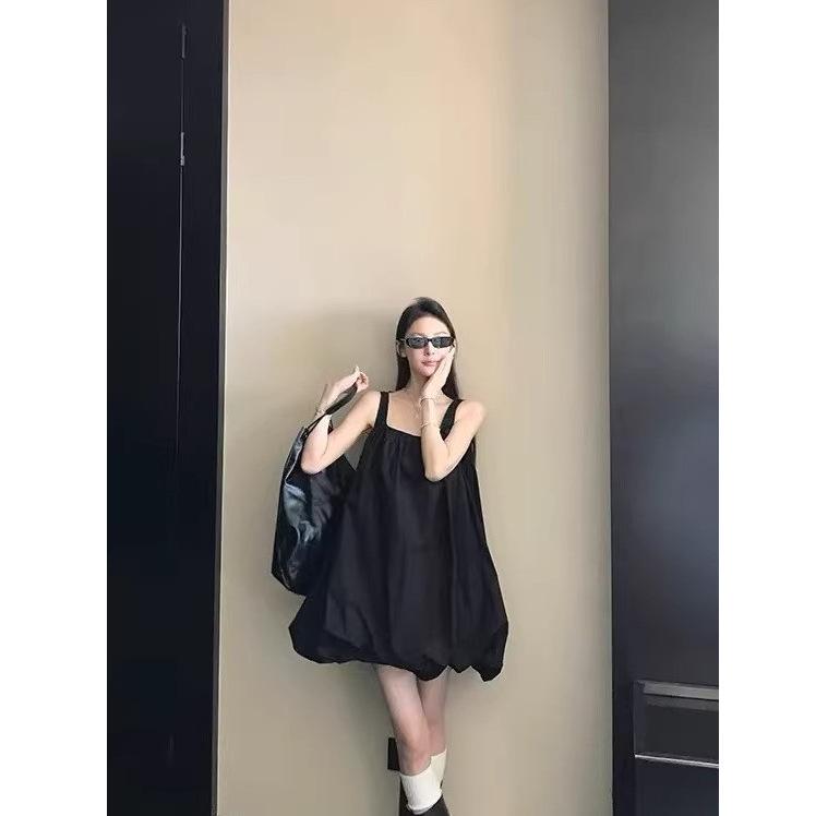 Solid color simple white bud vest skirt women's summer new loose dress casual A-shaped skirt niche skirt