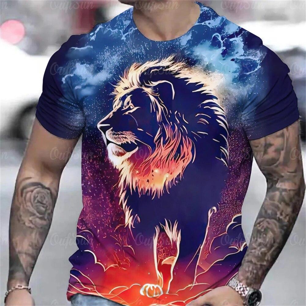 Tiger T-Shirt 3D Print Animal Men's Shirts Summer Short Sleeved Male Pullover Oversized Tops Tees Men Clothing