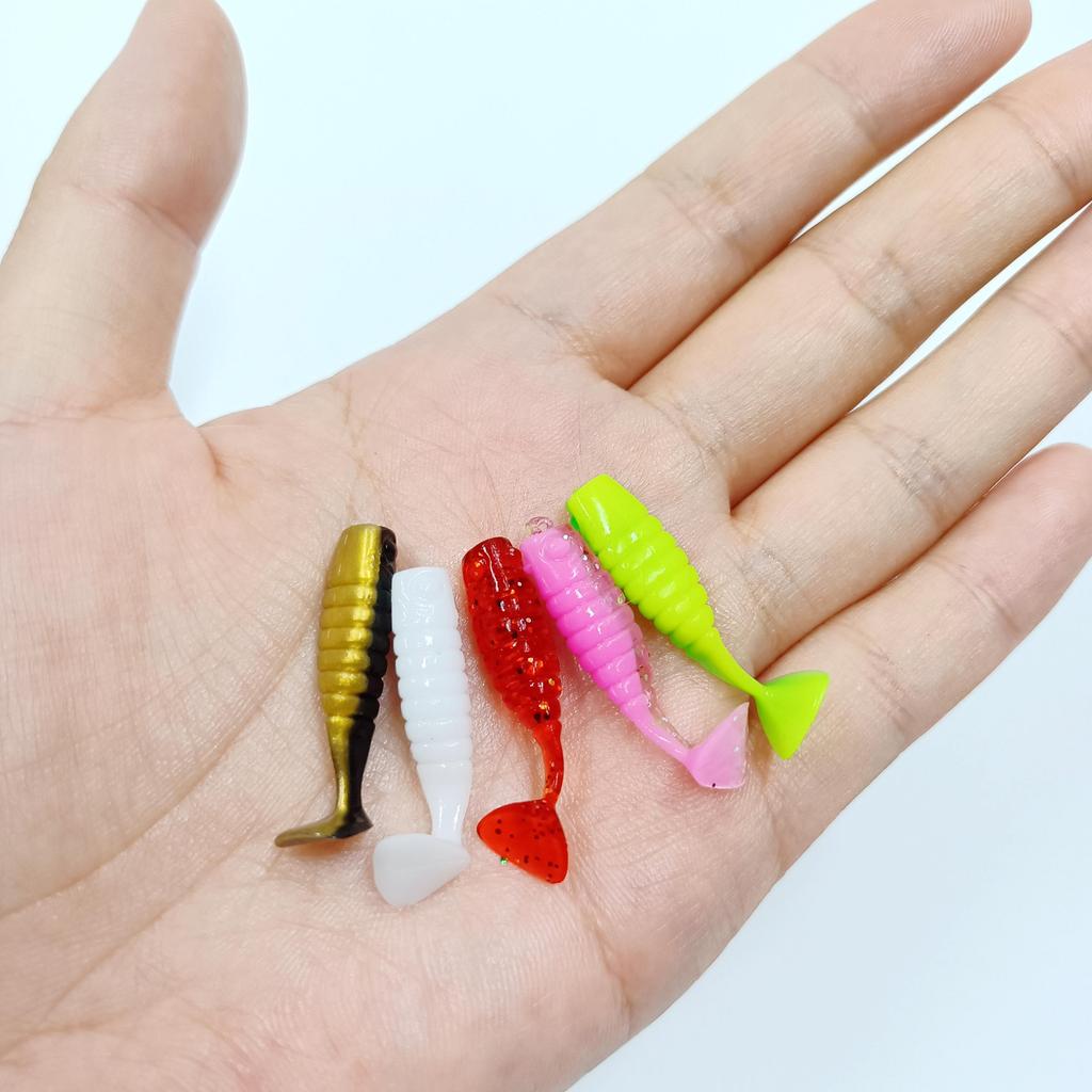 DUODUOYU 30PCS Mini Soft Fishing Lures 30mm/0.6g Small T-tail Worm Lure Silicone Artificial Bait Bass Pike Fishing Tackle