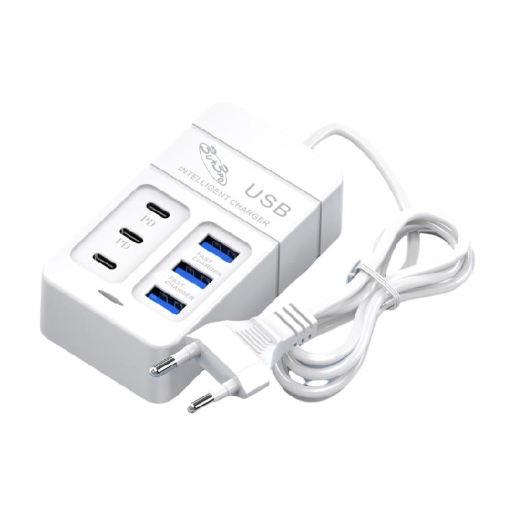 6-port Phone Charger Type C USB Desktop Wall Charging Adapter 35W Mobile Phone Power Outlet Extender Cable Dock
