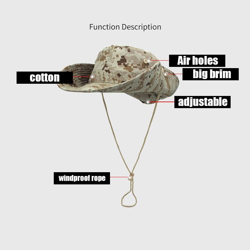Men's Camouflage Fisherman Hat Women's Big Brim Trend Jungle UV Protection Outdoor Fishing Hunting Travel Hiking New Bucket Hat