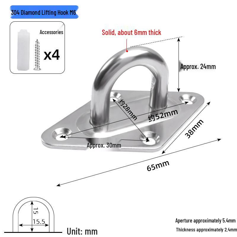 304 Stainless Steel Ceiling Hook Set - U-shaped Load-bearing Hang & Lift Hook for Fans, Sandbags, Lamps & Pendants