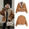 Womens Wool Blend Coat With Faux Fur Collar Loose Fit Street Style Single Breasted