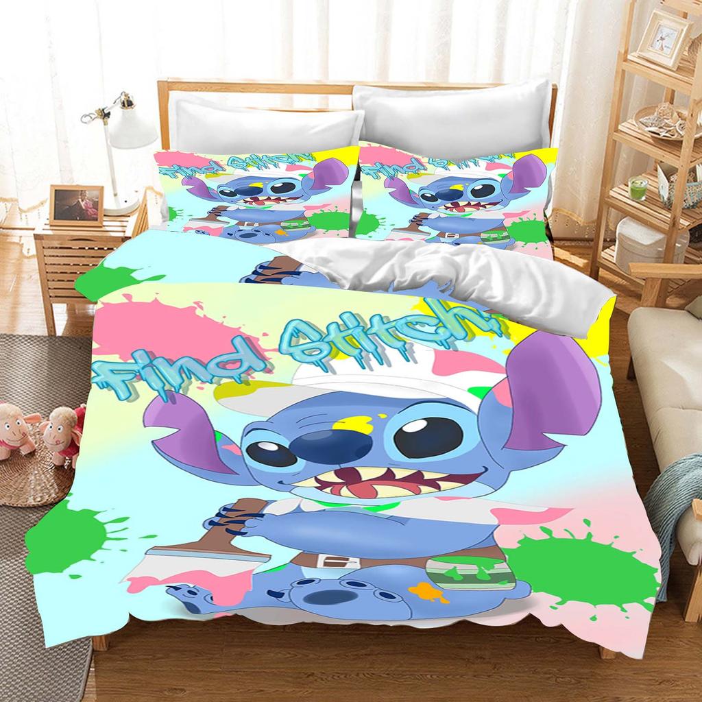 Stitch Bedrucktes Schlafzimmer Bettwäscheset Bettbezug Weihnachtsgeschenke Komfort Cartoon Mit Kissenbezug für Kinder und Erwachsene