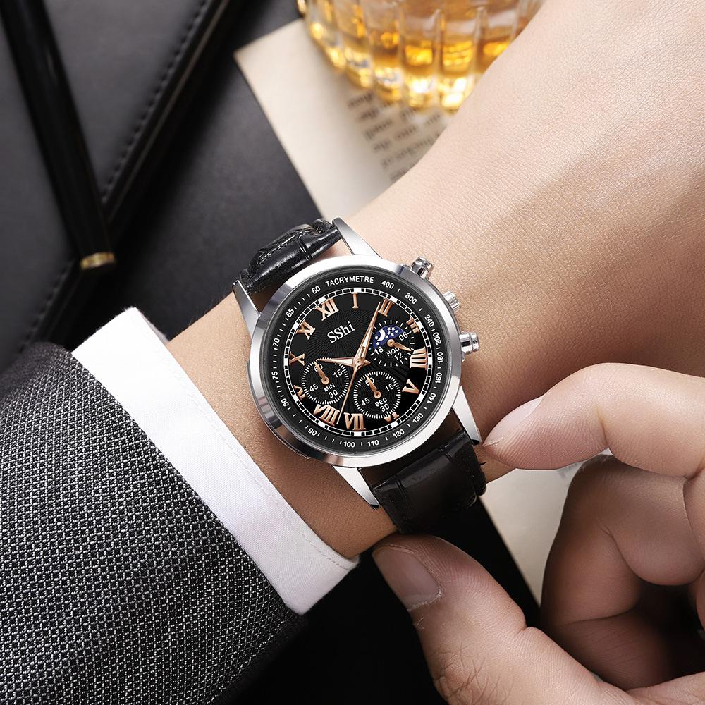 Men'S Watch Platform Watch Men'S Three-Eyed Roman Belt Business Quartz Watch