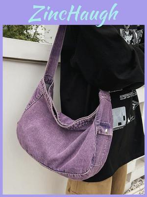Denim Canvas Bag For Women Casual Daily Commuting With Zipper Closure And Phone Pocket