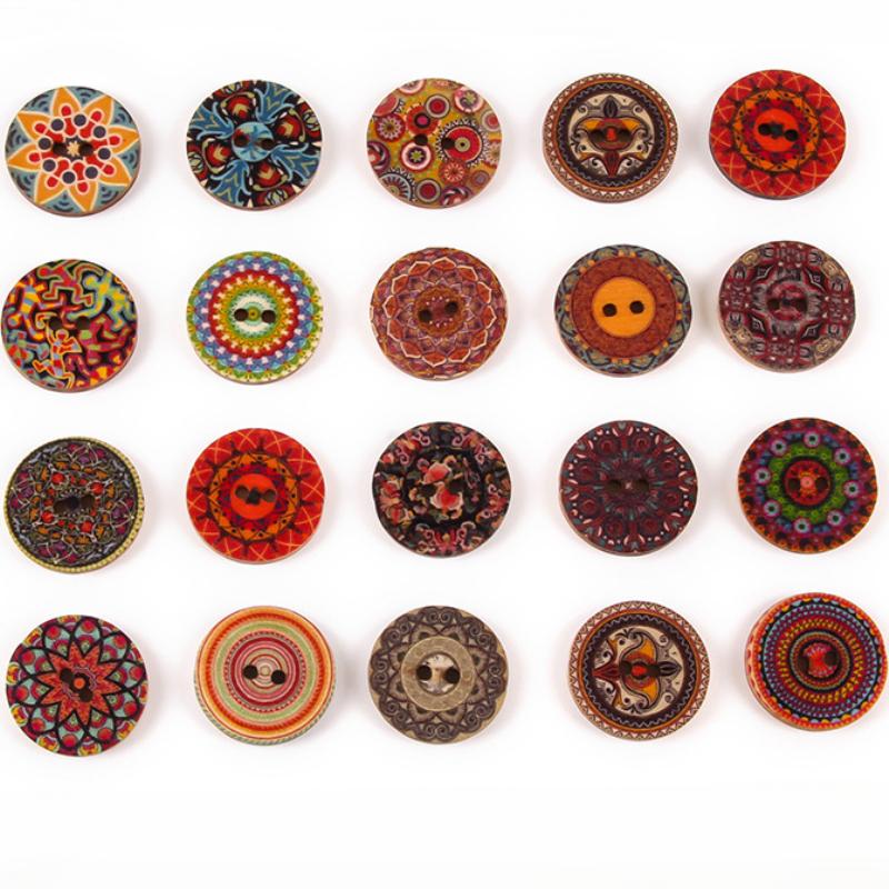 10pcs Rustic Handmade Wooden Buttons, Decorative Hand-Painted DIY Floral, Butterfly & Tree Designs for Crafts