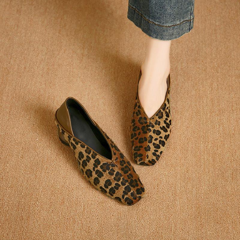 New Autumn Winter Leopard Print Single Shoes for Women with Thick Toe Plus Size High Heels Women Shoes