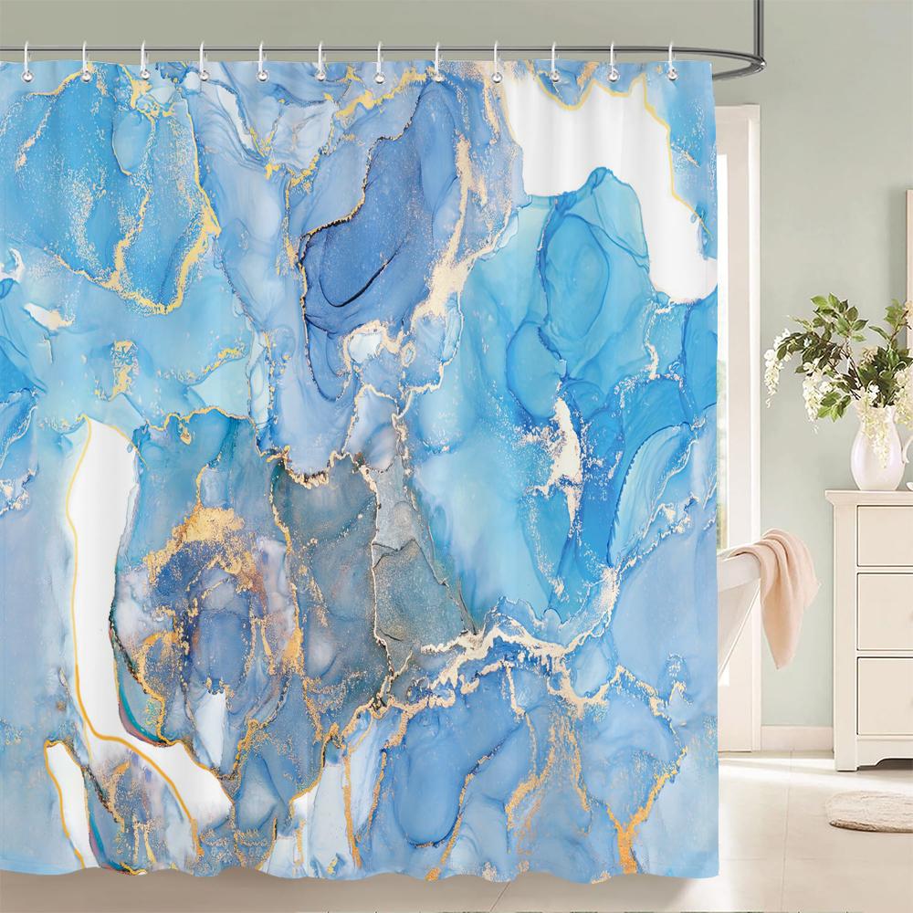 Abstract Marble Pattern Shower Curta Waterproof Fabric Bath Curta For Bathroom Bathtub Large Wide Bathing Cover With Hook