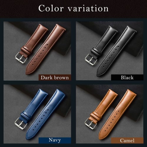 Anddat Genuine Leather Replacement Watch Strap, Solid Color, 18mm, 19mm, 20mm, 21mm, 22mm, Men's (20mm, Navy)