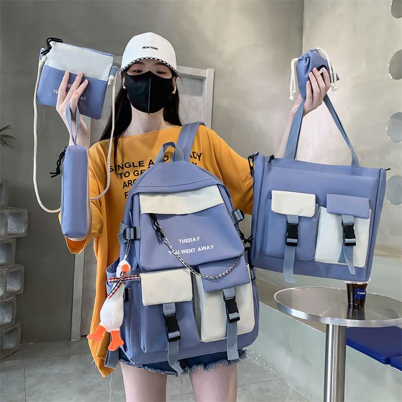 5pcs Schoolbag Student Large Capacity Spine Protection Five Piece Set  Boys Elementary School Students Girls' Backpacks Pencil Cases