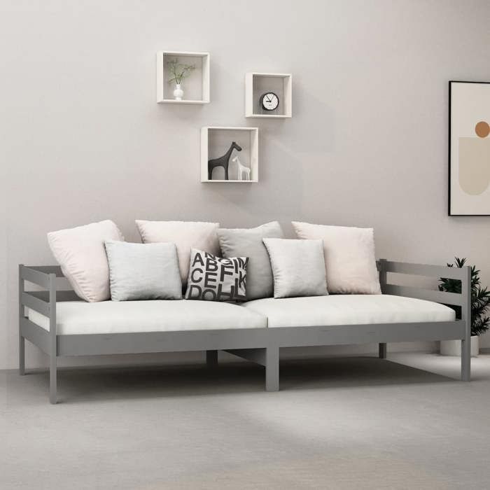 Maison Exclusive - Lit de repos avec matelas 90x200 cm Gris Bois de pin massif