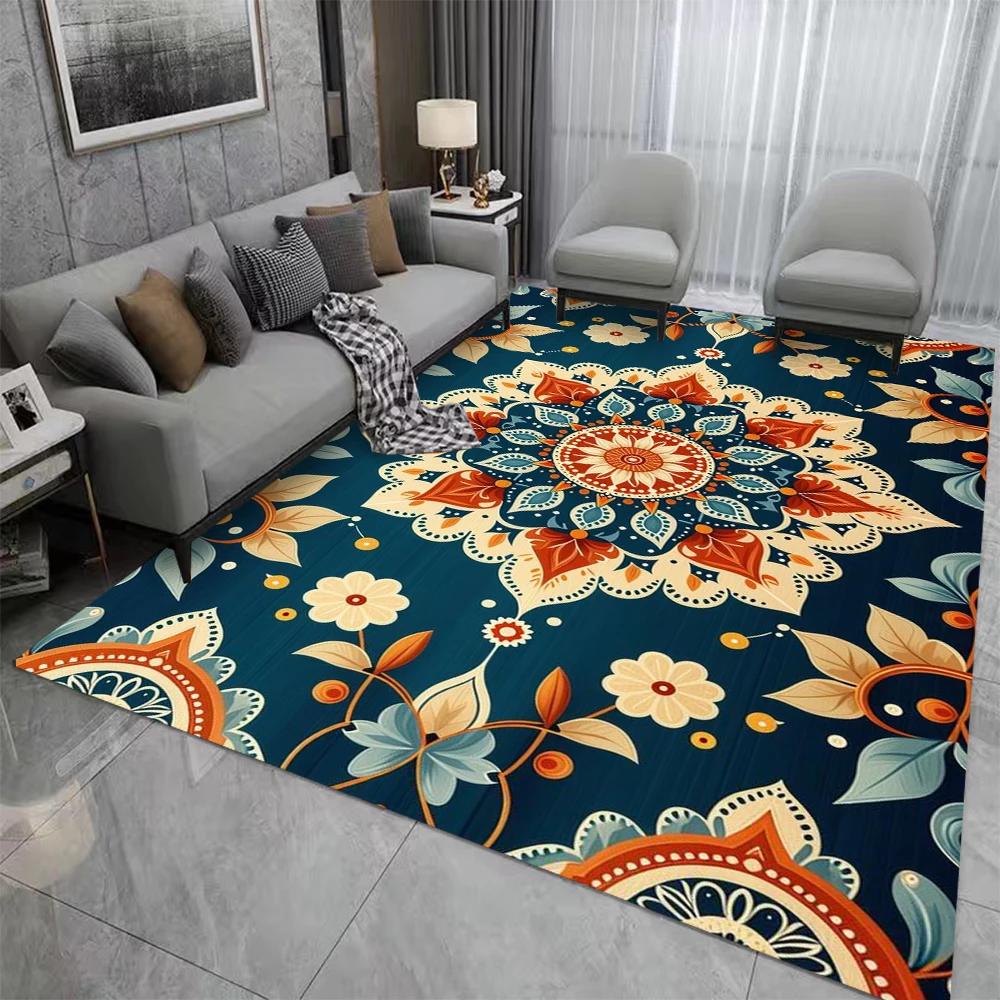 Tapis Style Rétro Bohème Perse Fleurs Salon Chambre Balcon Canapé Table Tapis de Porte Antidérapant Lavable en Machine Tapis de Maison Décor