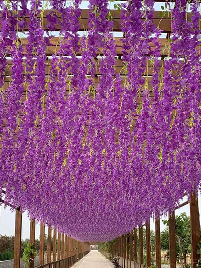 10 Artificial Wisteria Flowers Vines Silk Flowers Hanging Wreaths Wedding Party Home Decoration Green Wall Ceiling Flower Decor