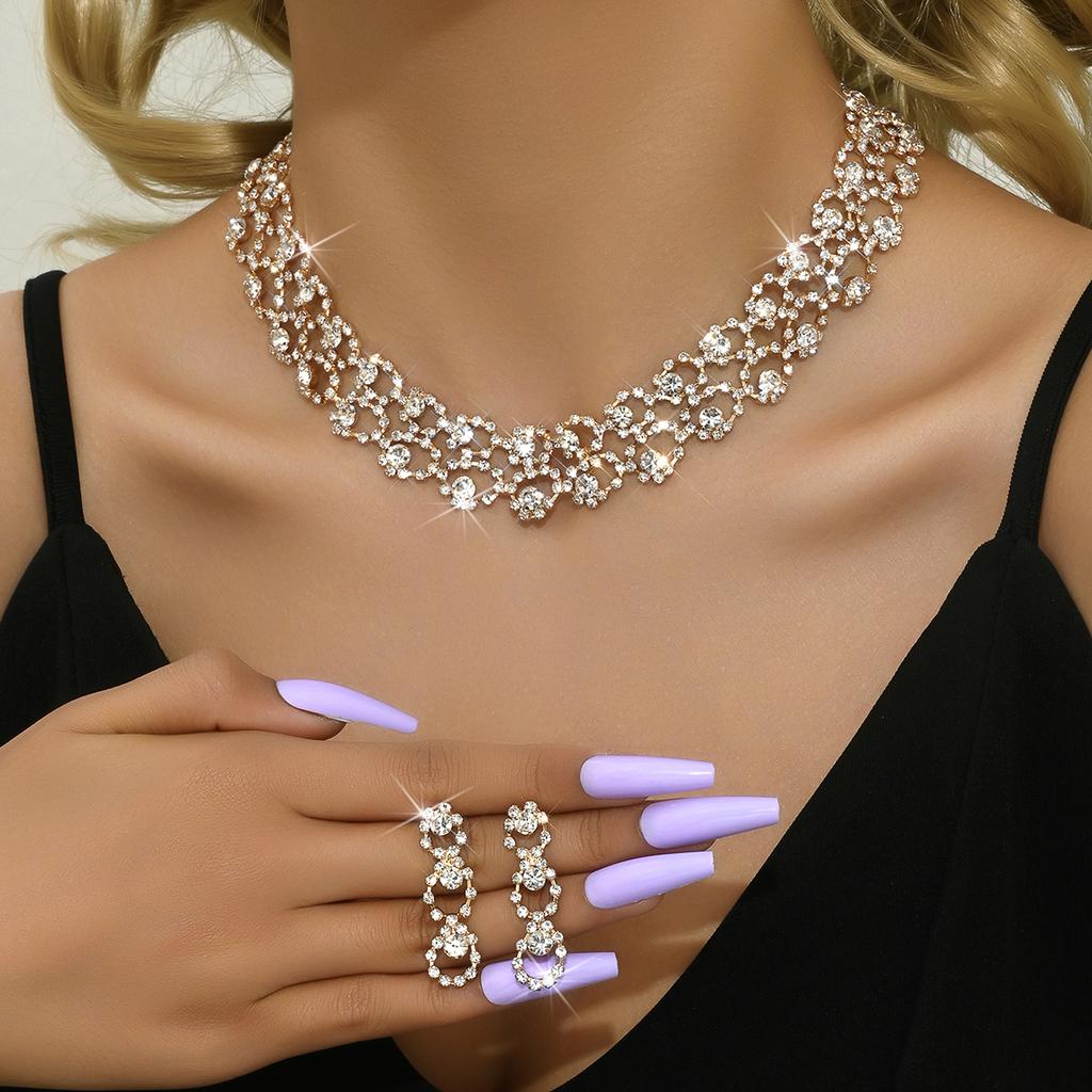 3-teiliges Damen Zirkon Set Strass Ohrringe Halskette Neu Hochzeitsparty Luxus Mode Accessoires