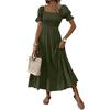 Women S Square Neck Puff Sleeve Maxi Dress Smocked Bodice Tiered Skirt with Pockets for Casual Wear