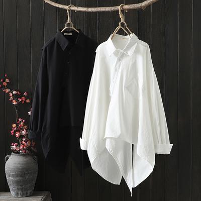 Spring Women's Design Sensibility Niche White Shirt Loose-fit Long Sleeve Base Layer Top Irregular Shape