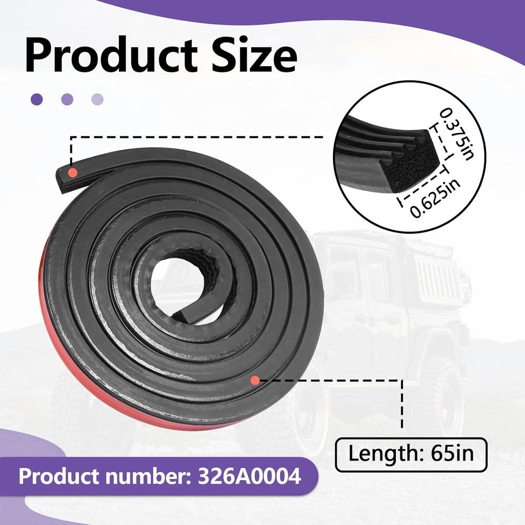 326A0004 Ribbed Bulkhead Seal Strip 3/5 in x 65 in, Self-Adhesive EPDM Ribbed Foam Rubber Weather Stripping for Tonneau Cover, Truck Bed Cover, RV,