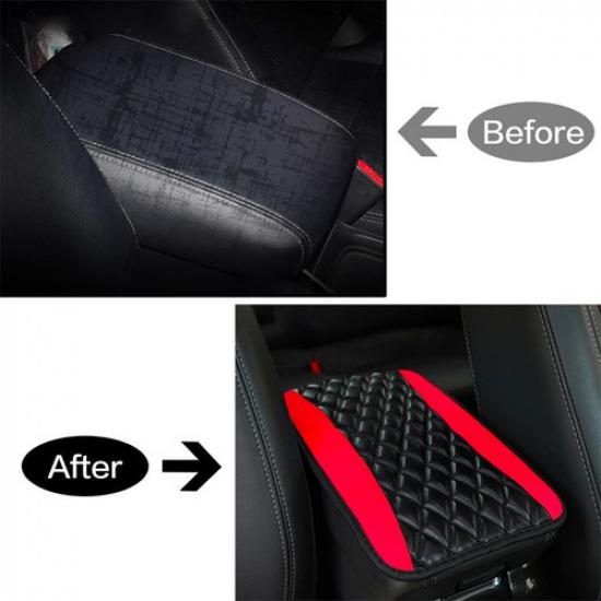 Car Armrest Pad Cover Center Console Box PU Leather Cushion Mat Accessories Red