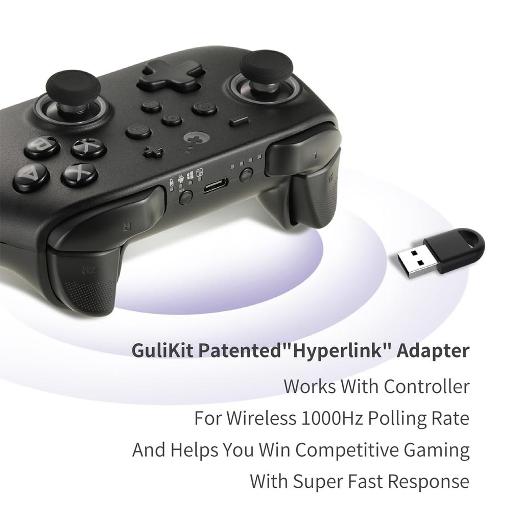 GuliKit KK3 PRO Wireless Compatible with and Hall Effect Sensor and Rear Paddle Buttons Controller, Black, PC, Switch, Android, iOS, Sticks, 6-Axis