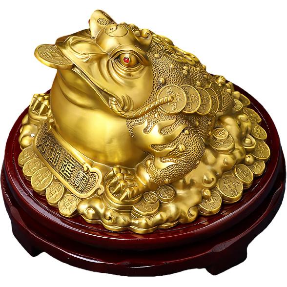 Chinese Feng Shui Golden Money Toad Decoration Set - Three-legged Golden Toad Figurine with Premium Copper & Gemstone Eyes for Home Office Wealth Brass Style